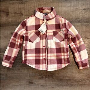Girls' Pink Plaid Fleece Button-Up Shacket
